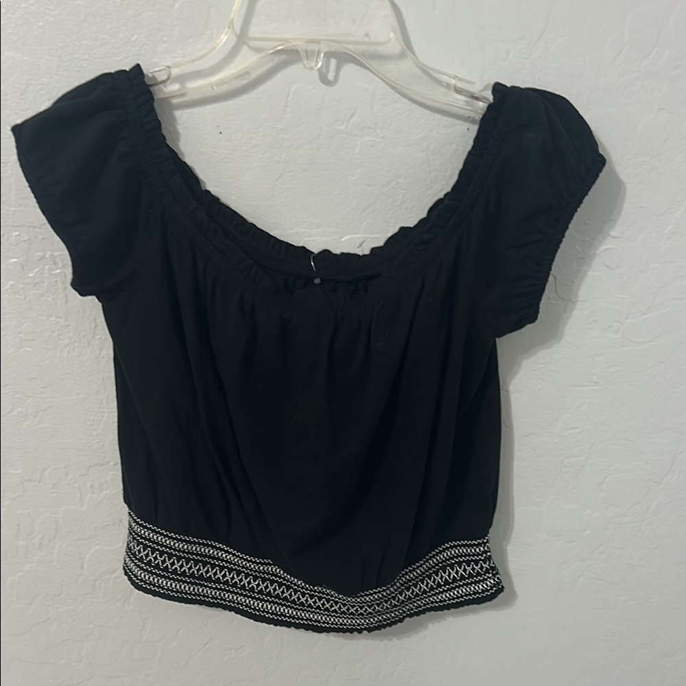 Black Women's Top with Embroidered Hem
